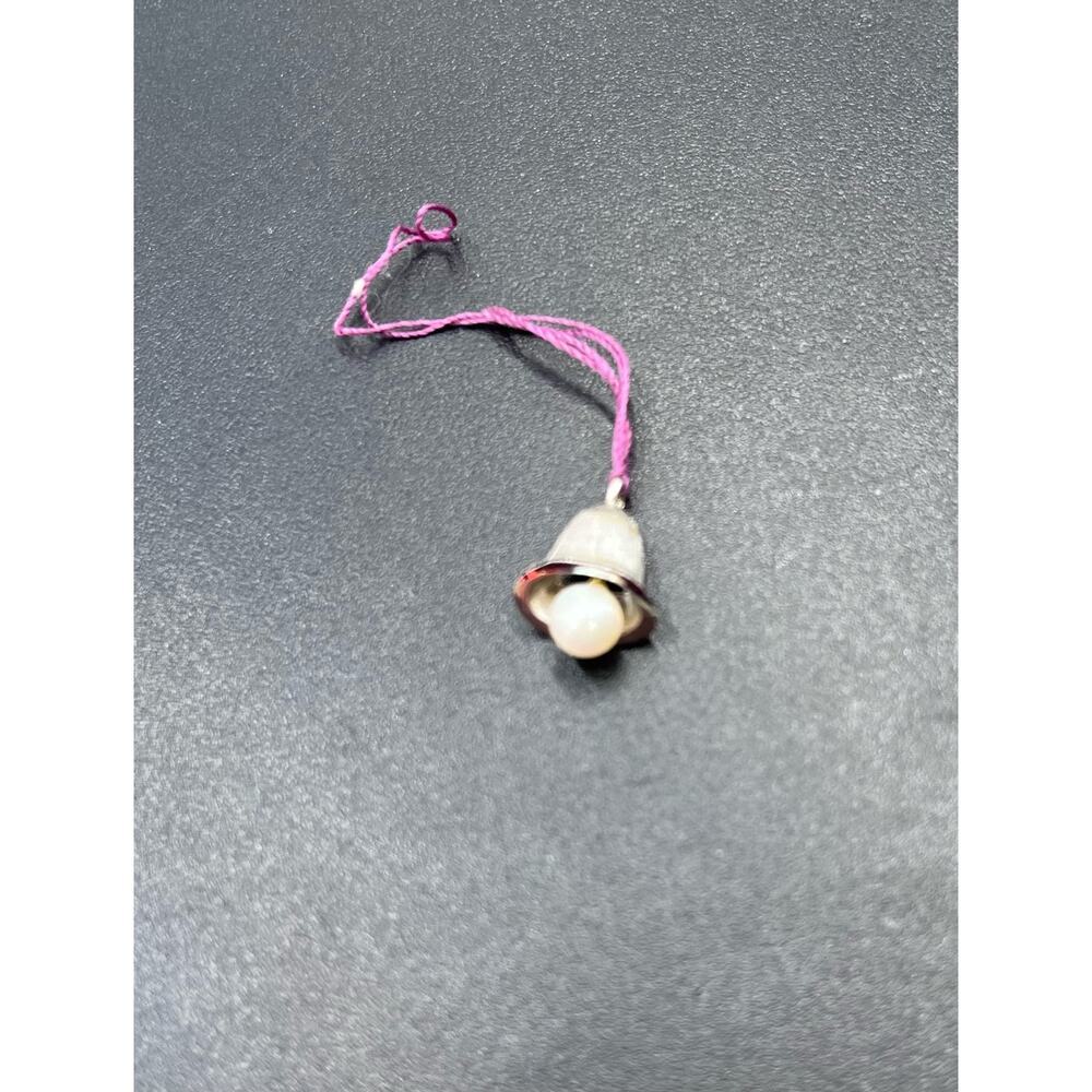 Vintage 14k‎ White Gold Hanging Christmas Nautical With White Pearl Bell Pendant